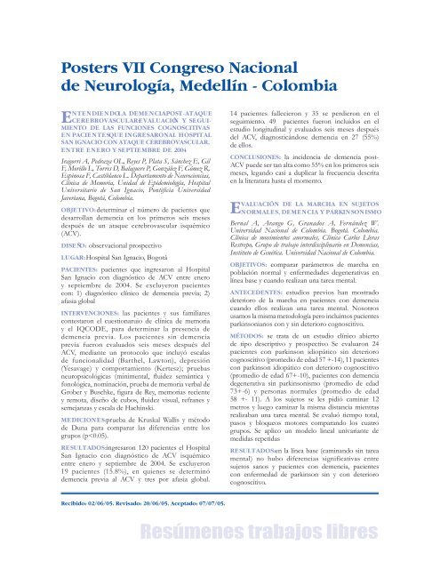 ResÃºmenes trabajos libres - AsociaciÃ³n Colombiana de NeurologÃ­a