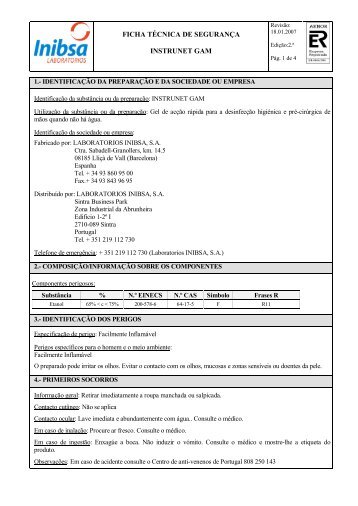 FICHA TÃCNICA DE SEGURANÃA INSTRUNET GAM - Inibsa