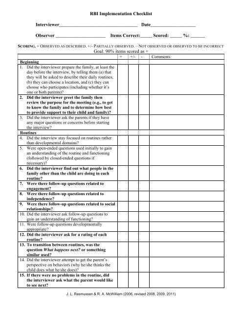 RBI Implementation Checklist