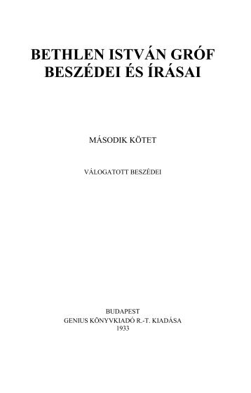 Bethlen István gróf beszédei és írásai 2.