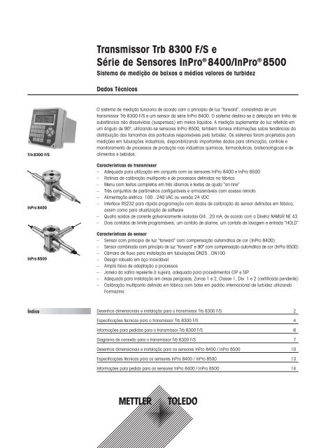 Transmissor Trb 8300 F/S e SÃ©rie de Sensores InProÂ® 8400/InPro ...