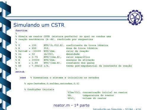 Sistemas nÃ£o-lineares no Simulink - Escola de QuÃ­mica / UFRJ