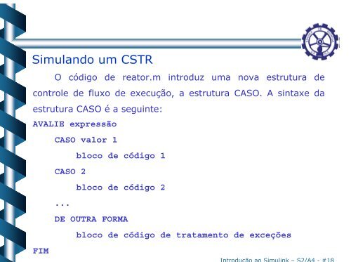 Sistemas nÃ£o-lineares no Simulink - Escola de QuÃ­mica / UFRJ