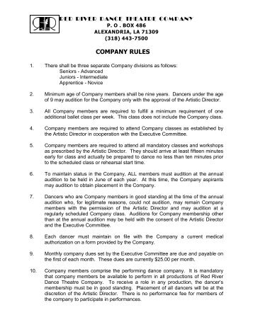 Company Rules - Red River Dance Theatre Company