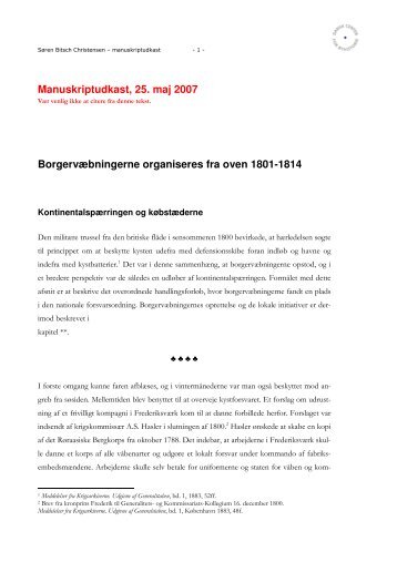 BorgervÃ¦bningerne organiseres fra oven 1801-1814