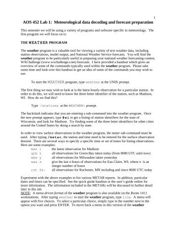 AOS 452 Lab 1: UNIX and the WEATHER program - Marrella