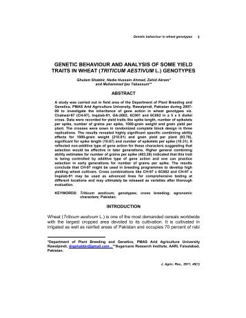 (Triticum aestivum L.) Genotypes Ghulam Shabbir - Journal of ...