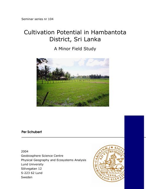 Cultivation Potential in Hambantota District, Sri Lanka