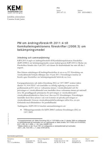 PM om Ã¤ndringsfÃ¶reskriften - Kemikalieinspektionen