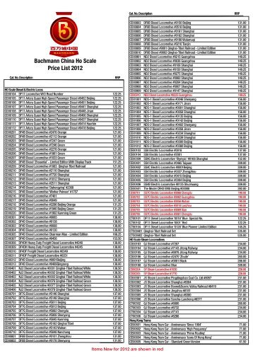 Bachmann China Ho Scale Price List 2012