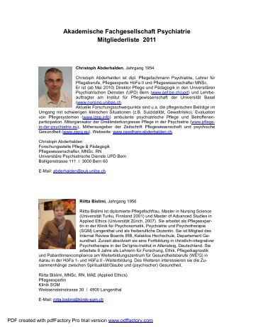Akademische Fachgesellschaft Psychiatrie Mitgliederliste 2011 - VfP