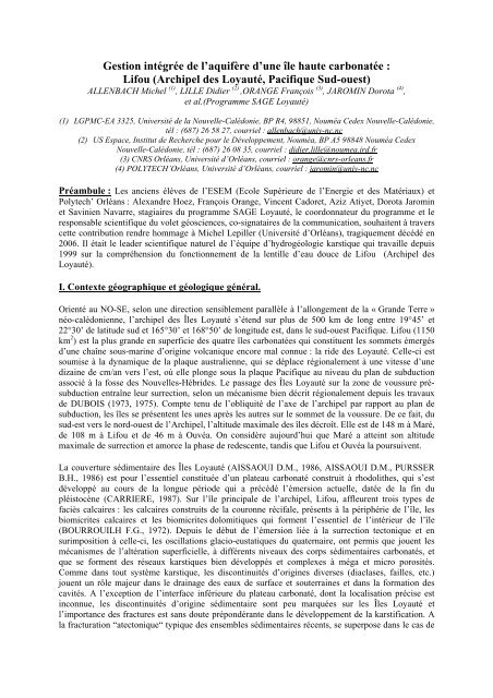 Gestion intÃ©grÃ©e de l'aquifÃ¨re d'une Ã®le haute carbonatÃ©e ... - IWRA