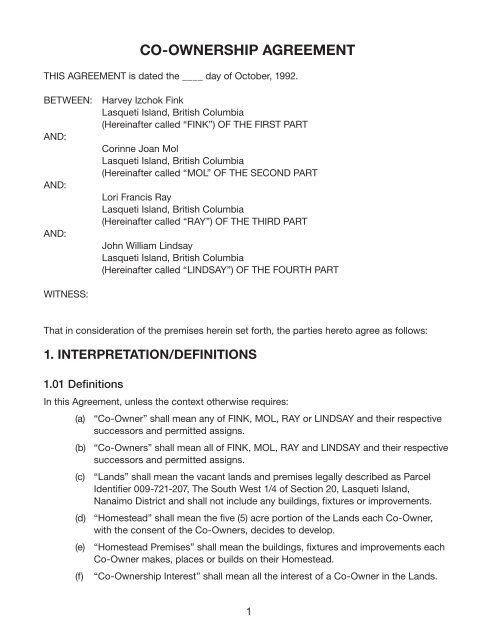 co ownership agreement template