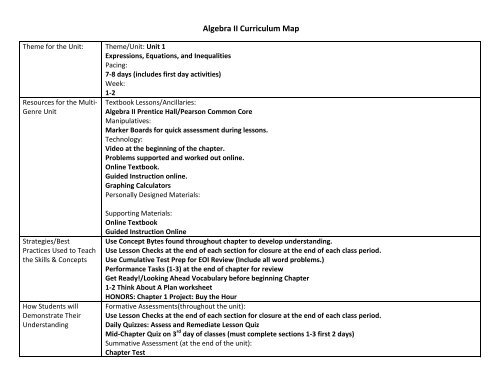 Algebra II Curriculum Map - Claremore Public Schools