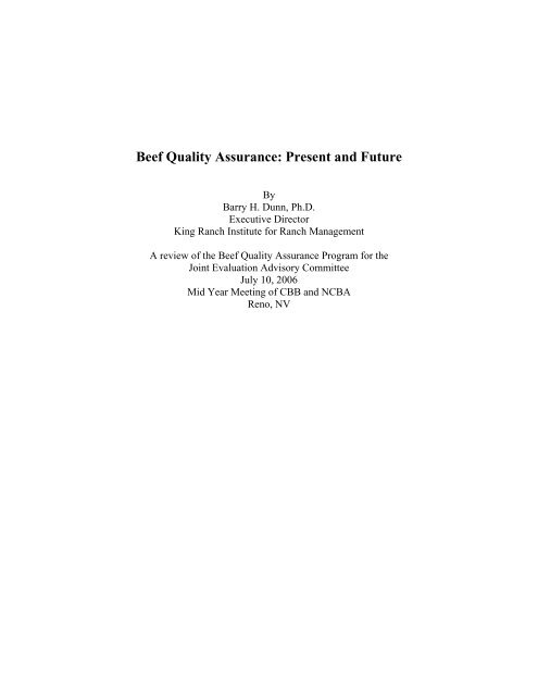 Beef Quality Assurance: Present and Future - Cattlemen's Beef ...