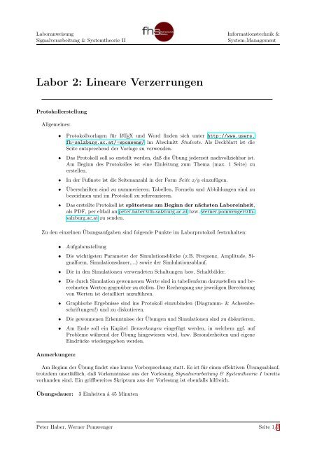 Labor 2: Lineare Verzerrungen