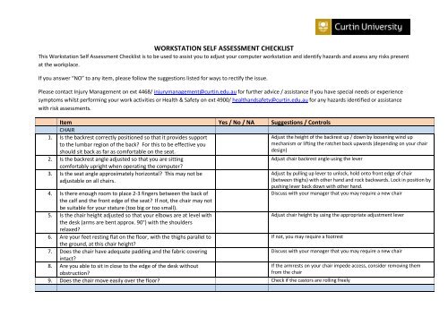 Workstation Self Assessment Checklist