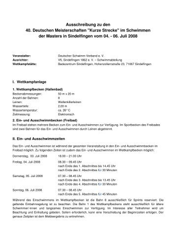 Ausschreibung zu den 40. Deutschen Meisterschaften "Kurze ... - DSV