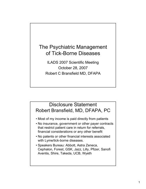 The Psychiatric Management of Tick-Borne Diseases - ILADS