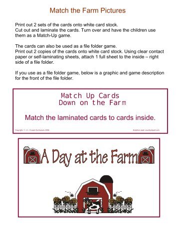 Match the Farm Pictures Match Up Cards Down on the Farm Match ...