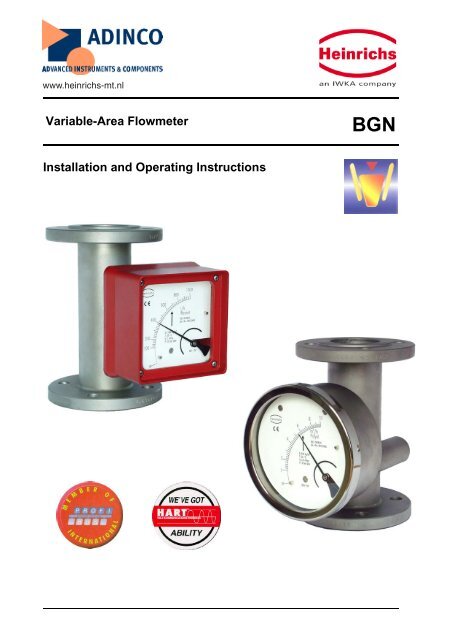 Variable-Area Flowmeter Installation and Operating ... - Adinco bv