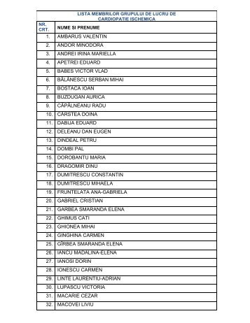 LISTA MEMBRILOR GRUPULUI DE LUCRU DE - Cardioportal