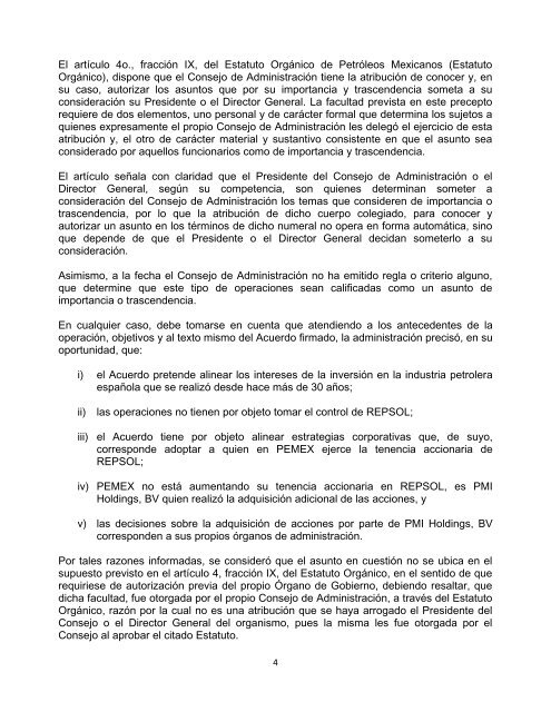 Respuesta de la AdministraciÃ³n al Voto Razonado que ... - Pemex