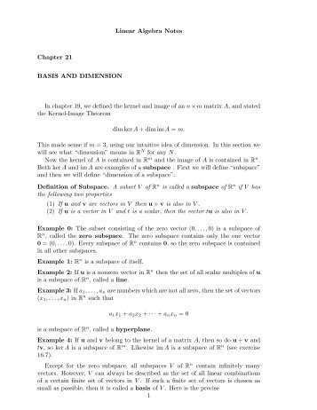 Linear Algebra Notes Chapter 21 BASIS AND DIMENSION In ...