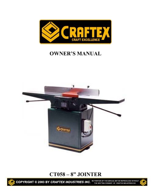 OWNER S MANUAL CT058 8 JOINTER Busy Bee Tools