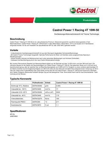 Castrol Power 1 Racing 4T 10W-50 - Castrol - PDS & MSDS Search