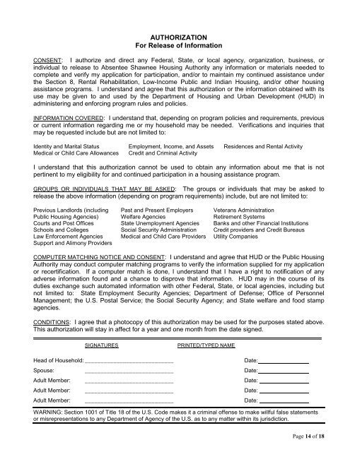 Housing Application - Absentee Shawnee Tribe Of Oklahoma