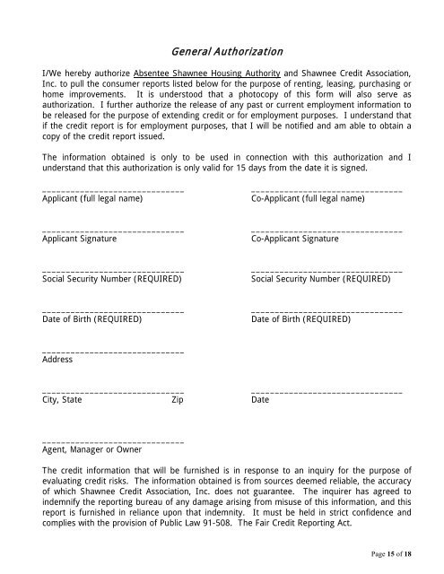 Housing Application - Absentee Shawnee Tribe Of Oklahoma