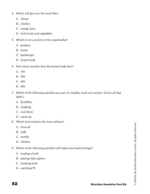 Appendix D: Nutrition Decathlon Pre- and Post-tests