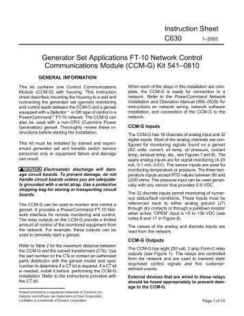 Instruction Sheet C630 Generator Set Applications FT-10 Network ...