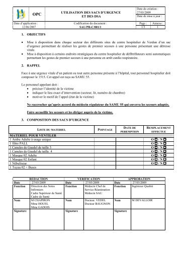 SAU PR C 001 1 Utilisation des sacs d'urgence et des ... - COLMU