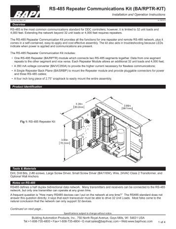 RS-485 Repeater Communications Kit (BA/RPTR-KIT) - BAPI