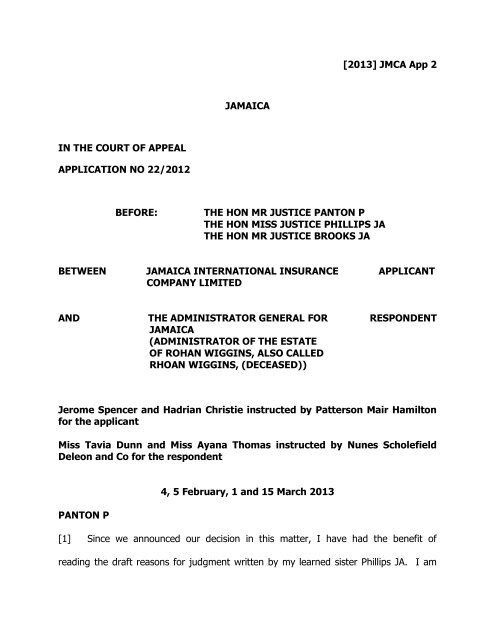 Jamaica International Insurance Co Ltd v the Admin General for ...