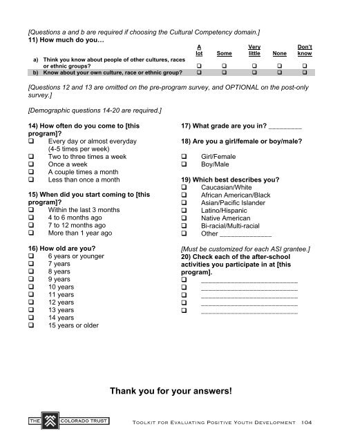 Toolkit for Evaluating Positive Youth Development