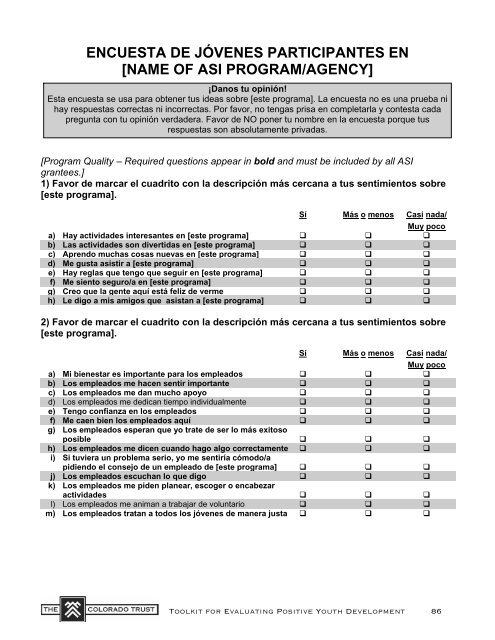 Toolkit for Evaluating Positive Youth Development