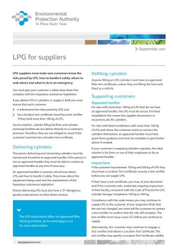 LPG for suppliers information sheet