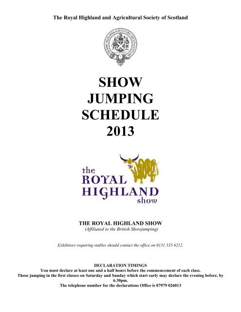 SHOW JUMPING SCHEDULE 2013 - Royal Highland Show