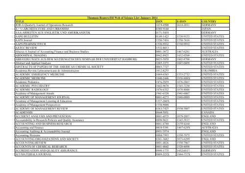 Thomson Reuter/ISI Web of Science List: Science (January ... - Library