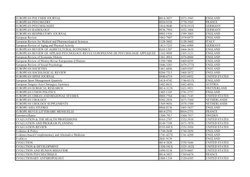 Thomson Reuter/ISI Web of Science List: Science (January ... - Library