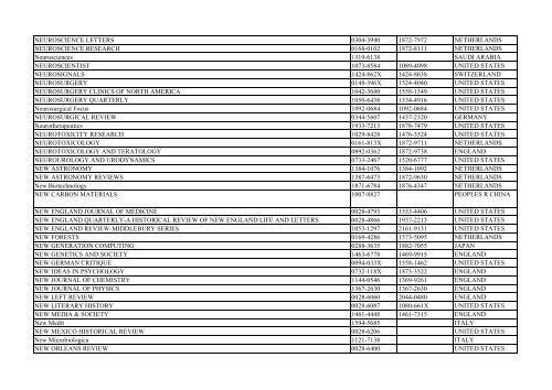 Thomson Reuter/ISI Web of Science List: Science (January ... - Library