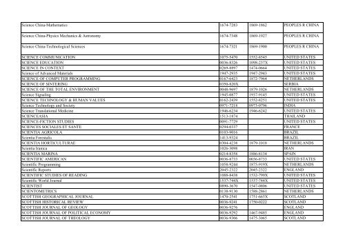 Thomson Reuter/ISI Web of Science List: Science (January ... - Library