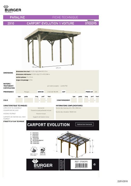 carport evolution 1 voiture paraline fiche technique ... - Loisir-jardin