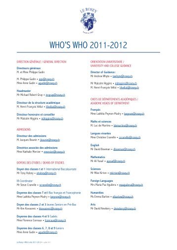 WHo'S WHo 2011-2012 - Le Rosey
