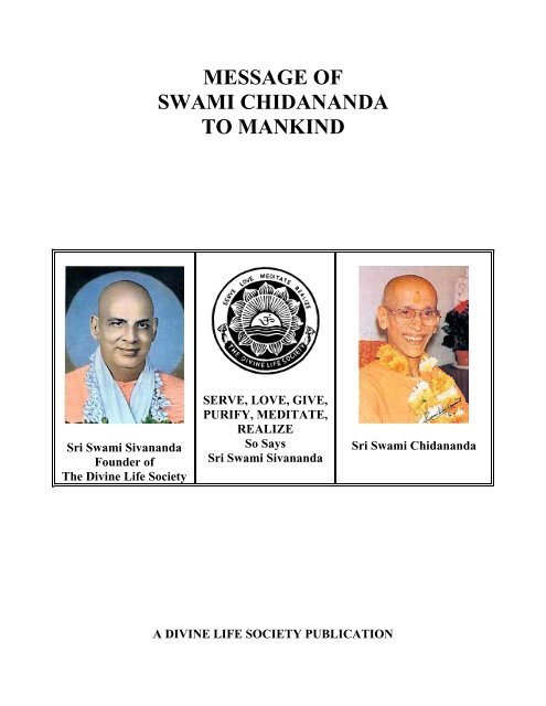 Message of Swami Chidananda to Mankind - The Divine Life Society