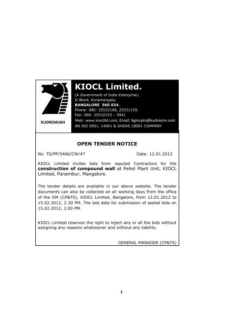 KIOCL Limited. - The Kudremukh Iron Ore Company Limited