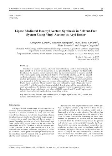 Lipase Mediated Isoamyl Acetate Synthesis in Solvent-Free System ...